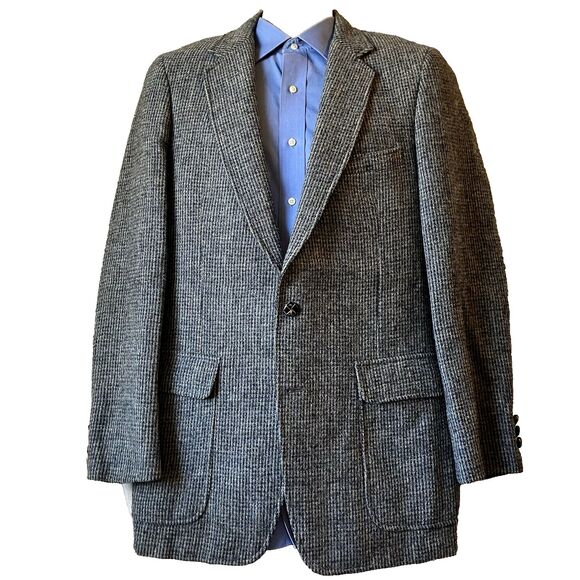 Harris Tweed Vintage Sport Coat Andhurst Gray Check Fleck Scottish Wool 38 40 - Picture 1 of 15